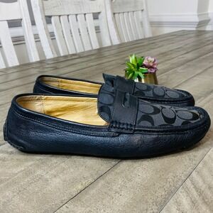 Coach Loafers in Black Signature Canvas and Leather Men's Size 11 M